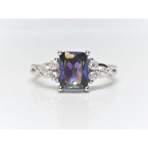 Emerald Cut Sterling Silver Mystic Topaz Ring